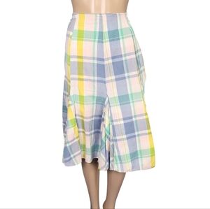 Claudia Richard Pleated Plaid Yellow Blue Skirt
